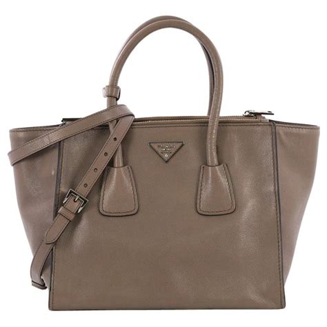 PRADA Glace Calf Suede Twin Pocket Tote Pomice